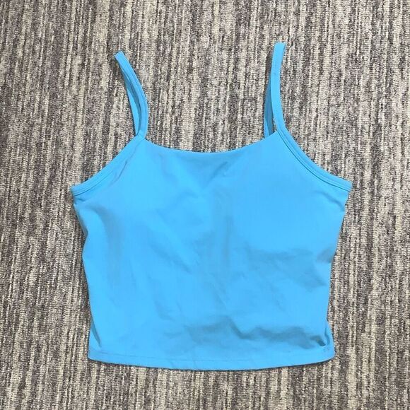 FLX Women’s Medium Cropped Tank Top‎ Blue Sports Bra Travel Leisure Comfort - Picture 1 of 6